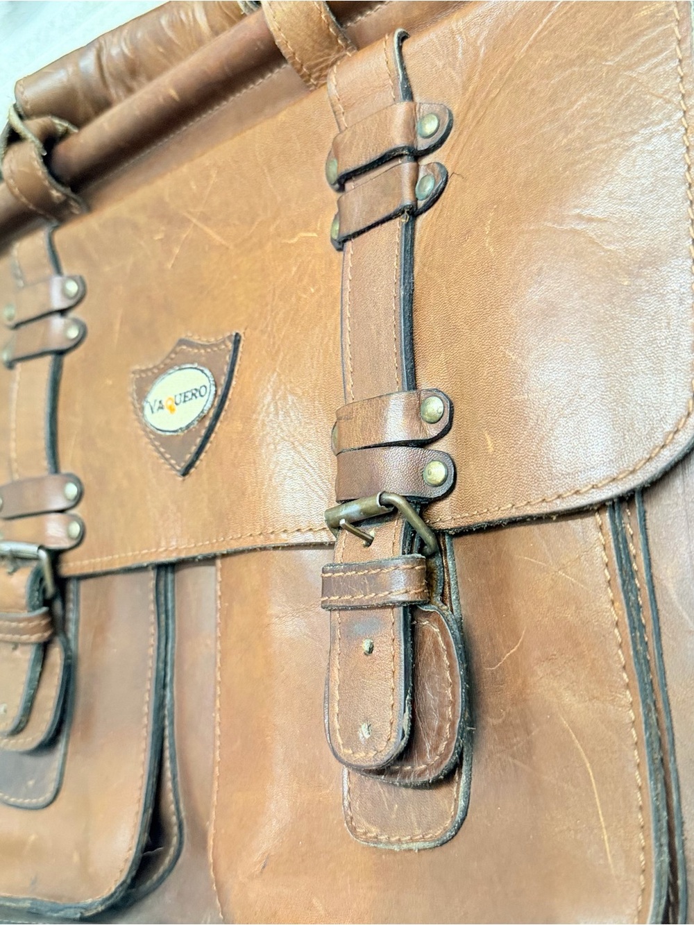 Vaquero Brown Leather Men's Briefcase Satchel Laptop Bag - Picture 5 of 10